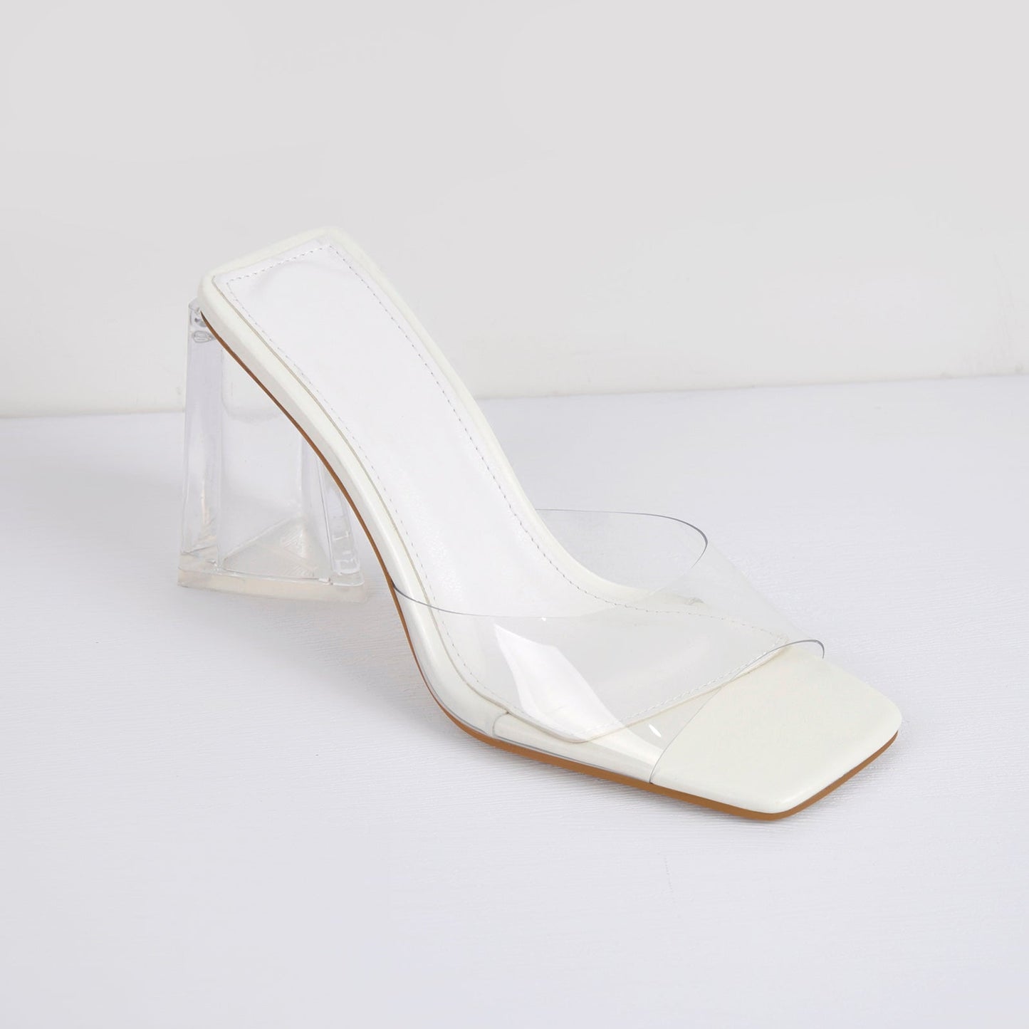 White Green Clear Chunky Heel Sandals Mules