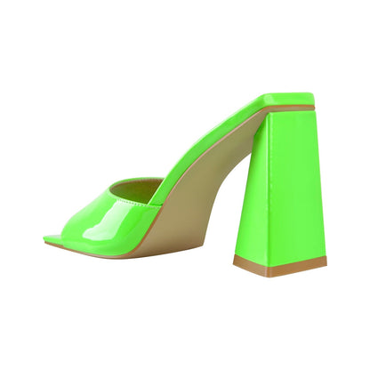 Square Toe Chunky Heel Sandal Mules