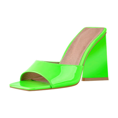 Square Toe Chunky Heel Sandal Mules