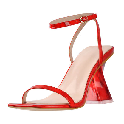 Square Open Toe High Heels Red Sandals