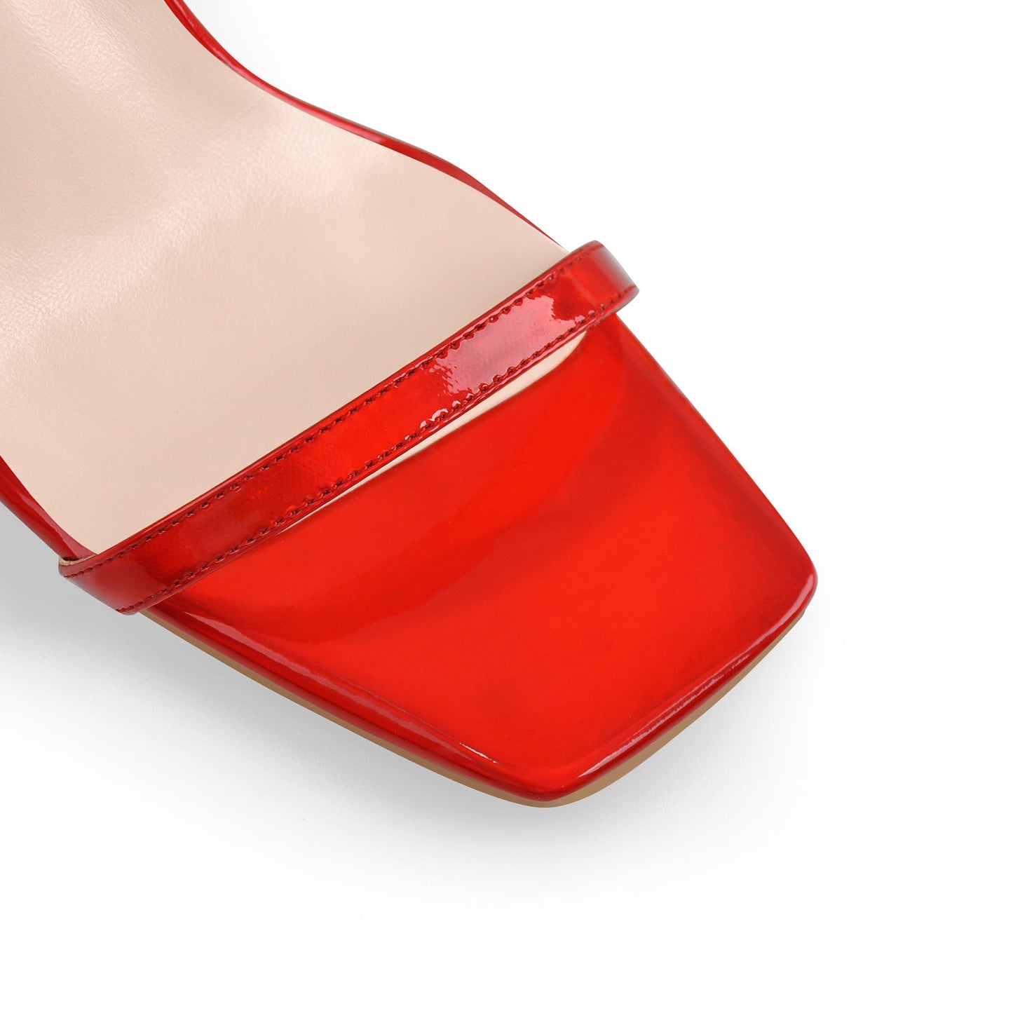 Square Open Toe High Heels Red Sandals