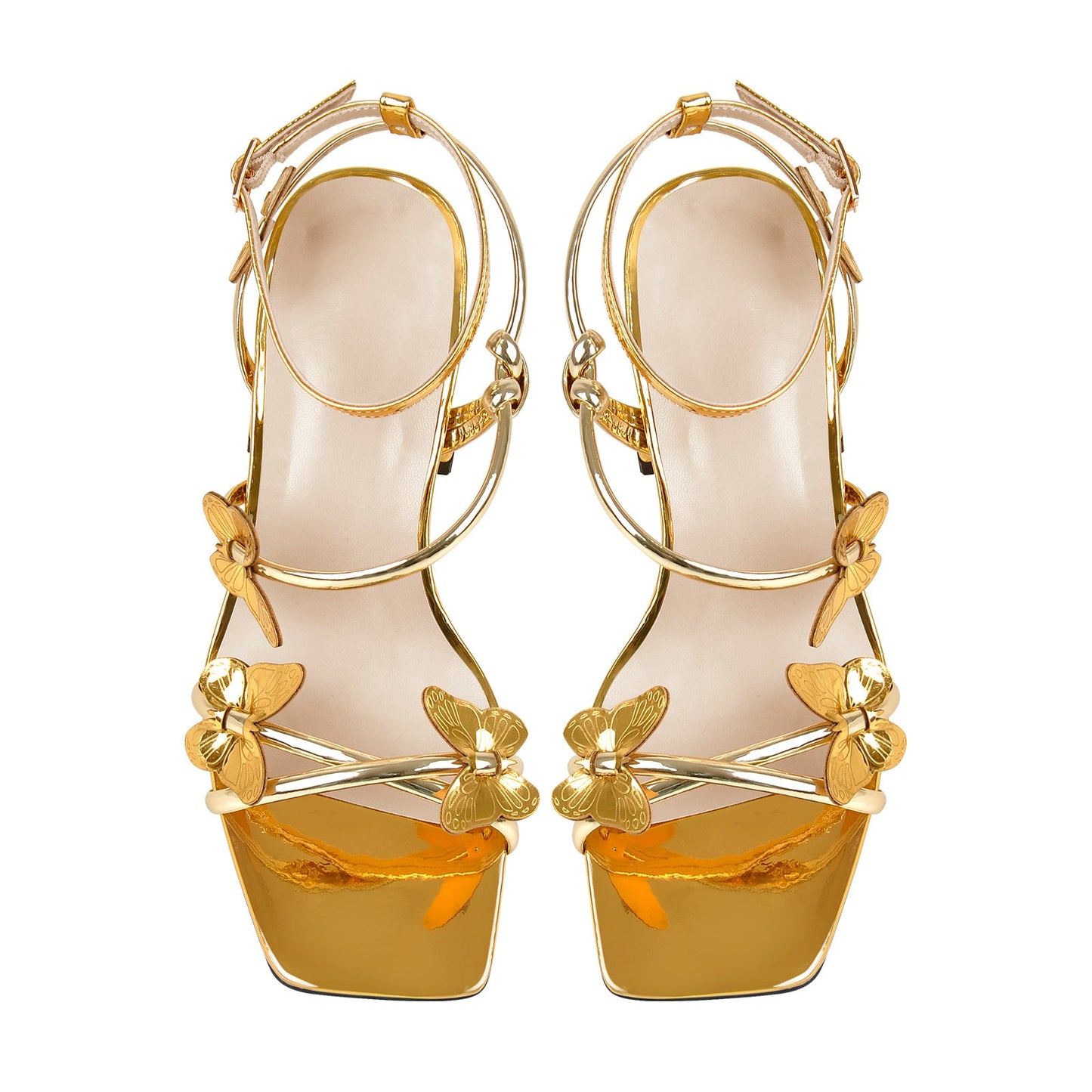 Ankle Strap Butterfly Decor Mid Chunky Heels Sandals