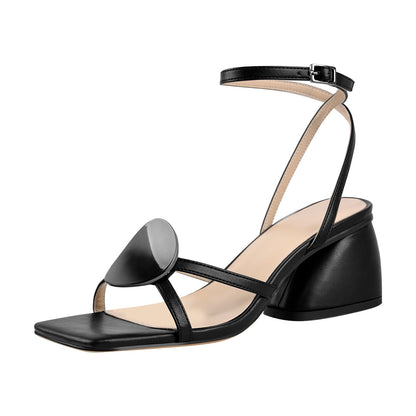 Square Toe Ankle Strap Chunky Low Heel Sandals