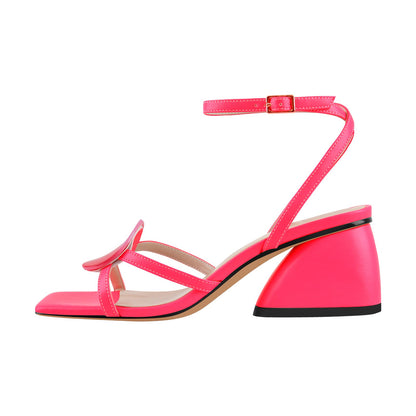 Square Toe Ankle Strap Chunky Low Heel Sandals