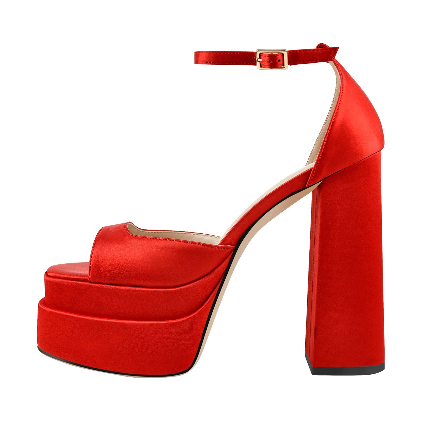 Double Platform Ankle Strap Chunky Heel Sandals