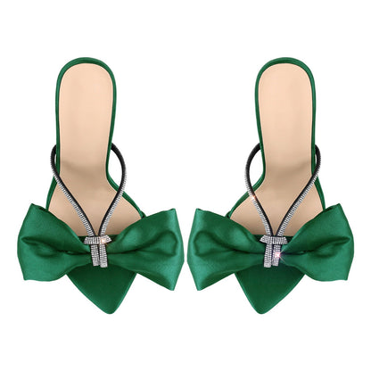 Pointed Toe Bow Rhinestones High Heel Sandals