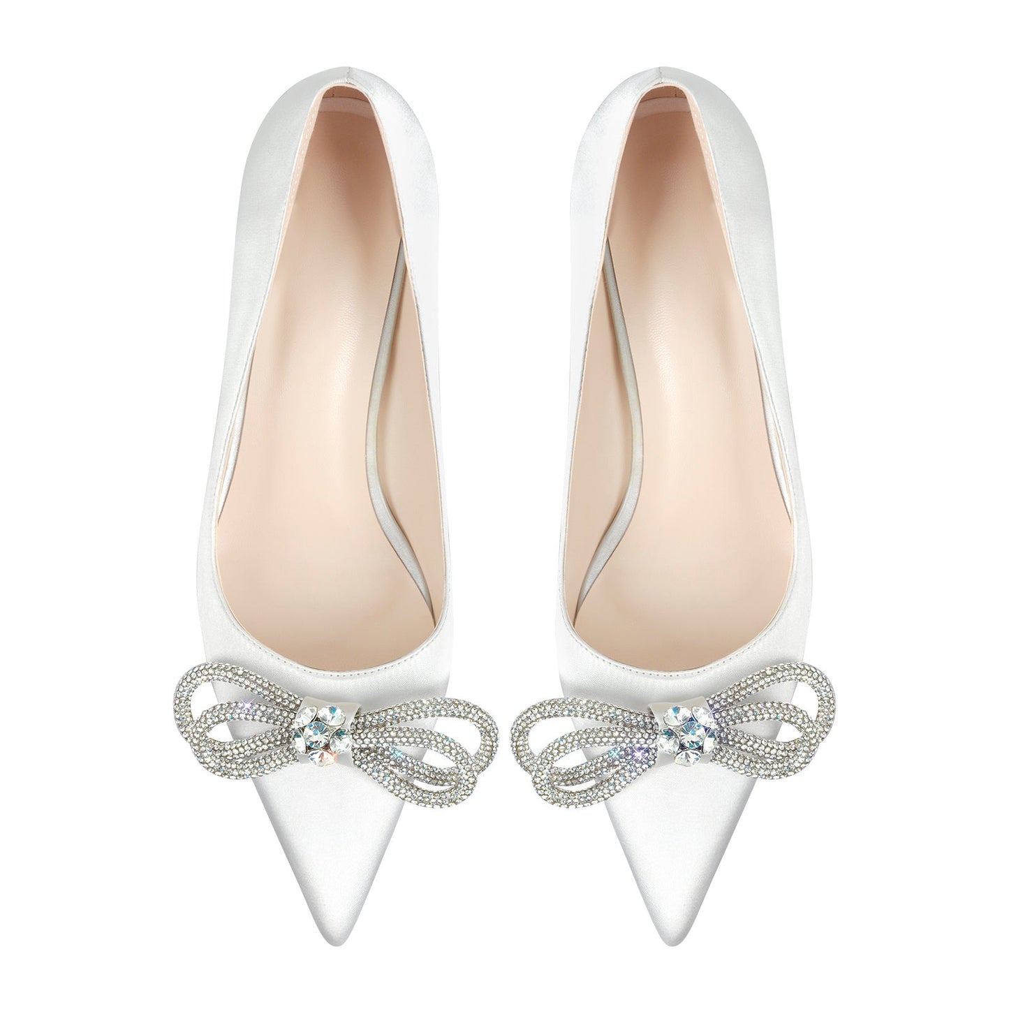 Pointed Toe Rhinestone Bow Mid Heel Pumps