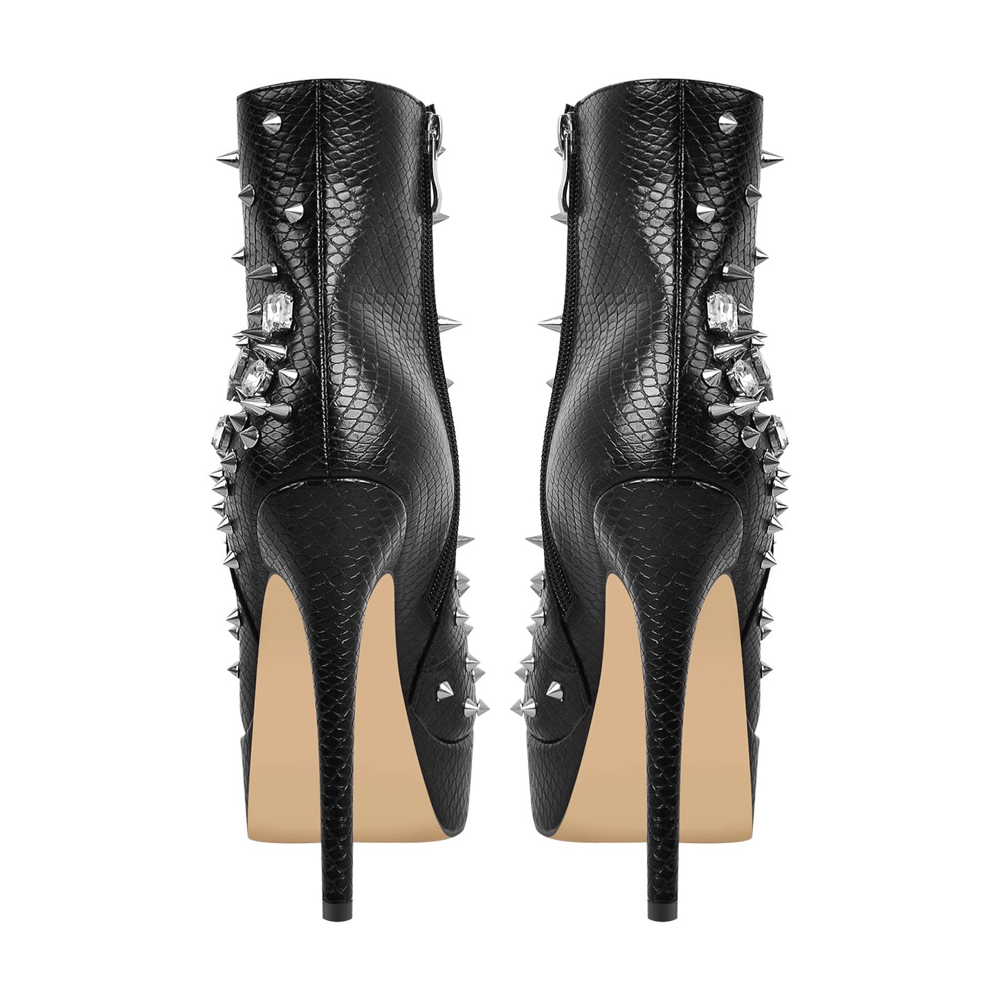 Black Rhinestone Rivet Studded Platform Ankle Boots