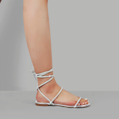 Diamante Lace up Flat Sandals