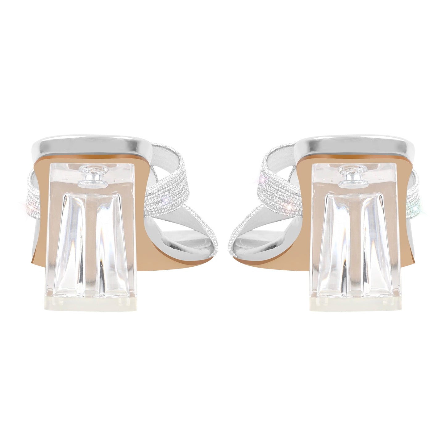 Rhinestone Strap Clear Block Sandals Mules