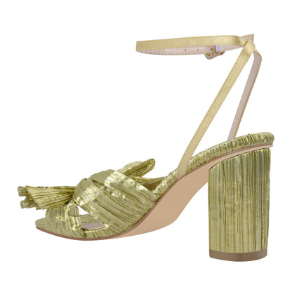 Pleated Bow Cylindrical Chunky Heel Sandals