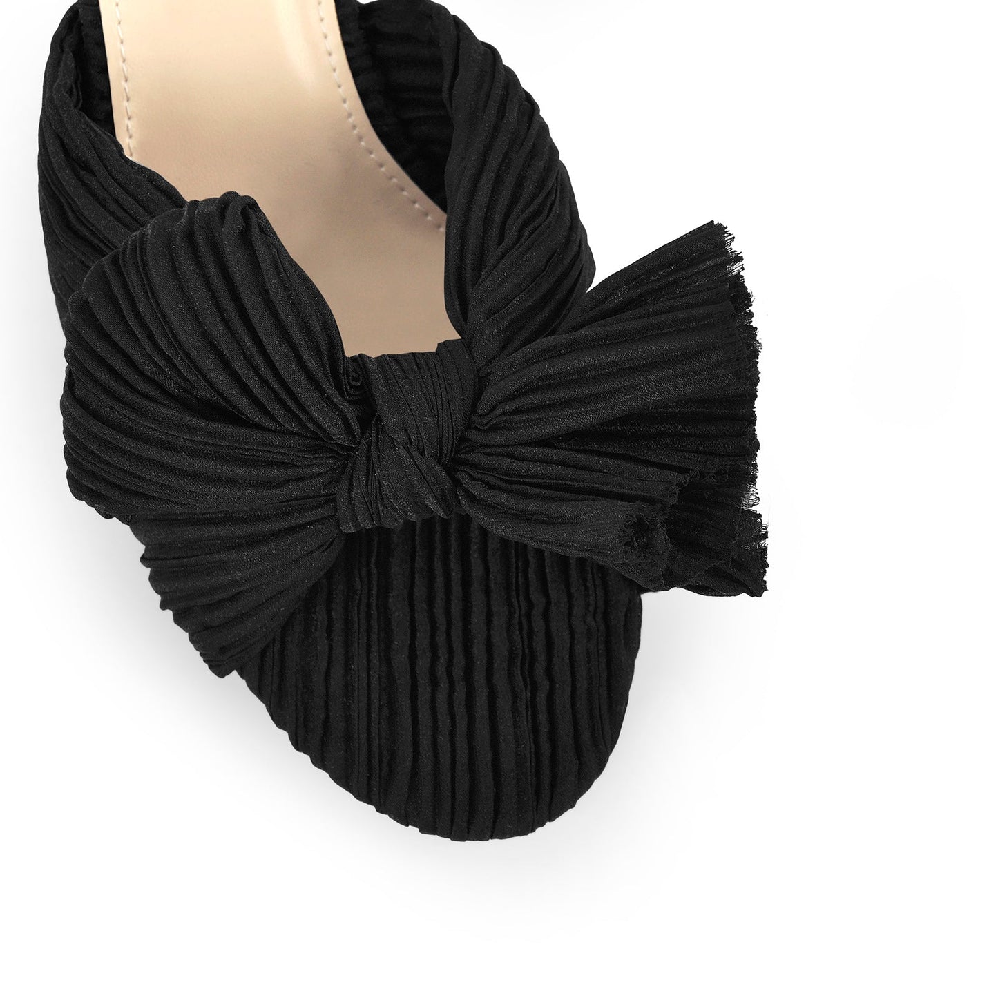 Pleated Bowknot Mid Chunky Heel Sandals