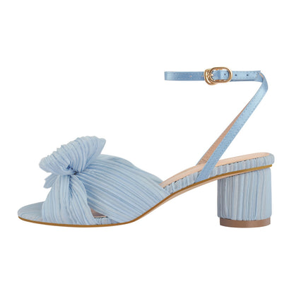 Pleated Bowknot Mid Chunky Heel Sandals