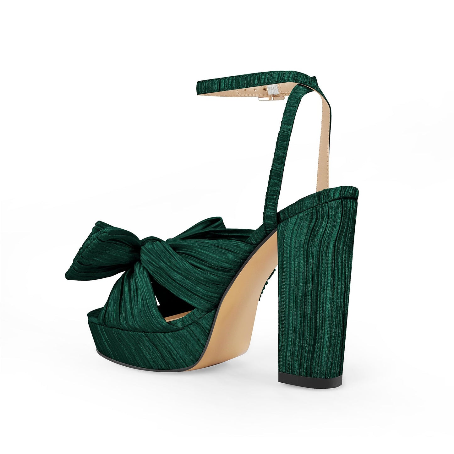 Platform Ankle Strap Pleated Bow Sandals