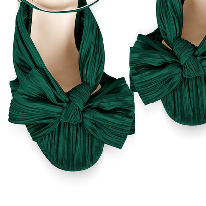 Platform Ankle Strap Pleated Bow Sandals