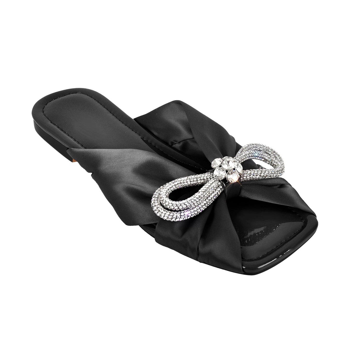 Flat Rhinestone Bow Sandals Slippers