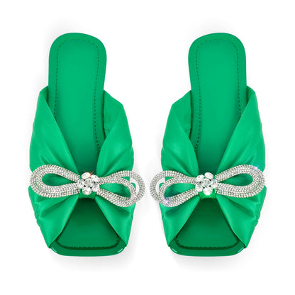 Flat Rhinestone Bow Sandals Slippers