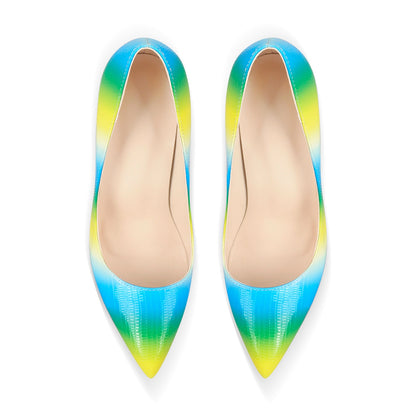 Multicolor Snake Pattern Pointed Toe Stilettos Pumps