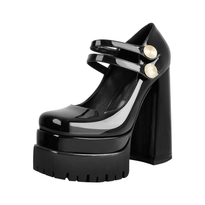 Square Toe Platform Chunky Mary Jane Pumps