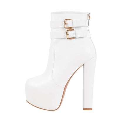 Platform Chunky High Heels Buckle Zip Ankle Boots