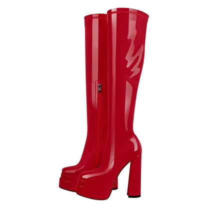 Patent Leather Platform Over The Knee Boots