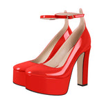 Platform Chunky Heel Ankle Strap Pink Pumps