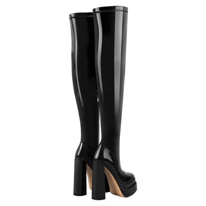 Patent Platform Chunky Over The Knee Thigh Boots