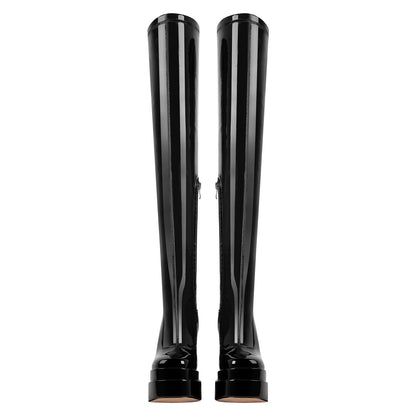 Patent Platform Chunky Over The Knee Thigh Boots