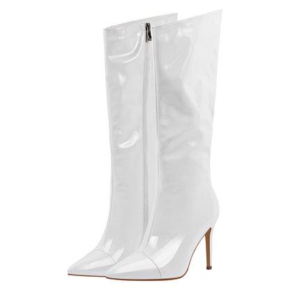 Patent Leather Pointed Toe Knee High Boots