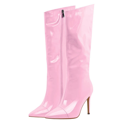 Patent Leather Pointed Toe Knee High Boots