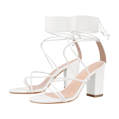 Open Toe Lace-up Chunky Sandals