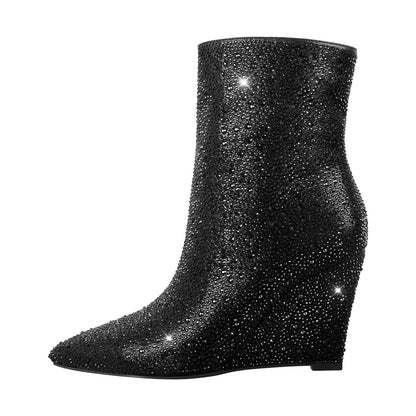 Rhinestone Wedge Heel Ankle Boots