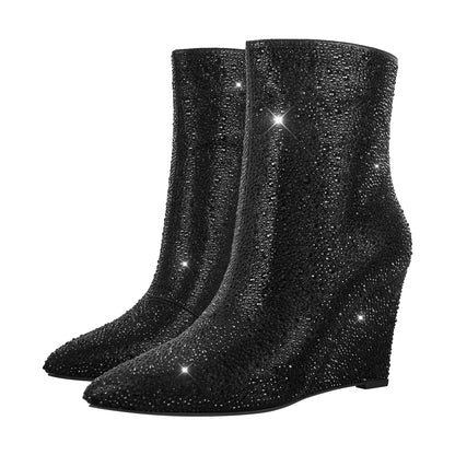 Rhinestone Wedge Heel Ankle Boots