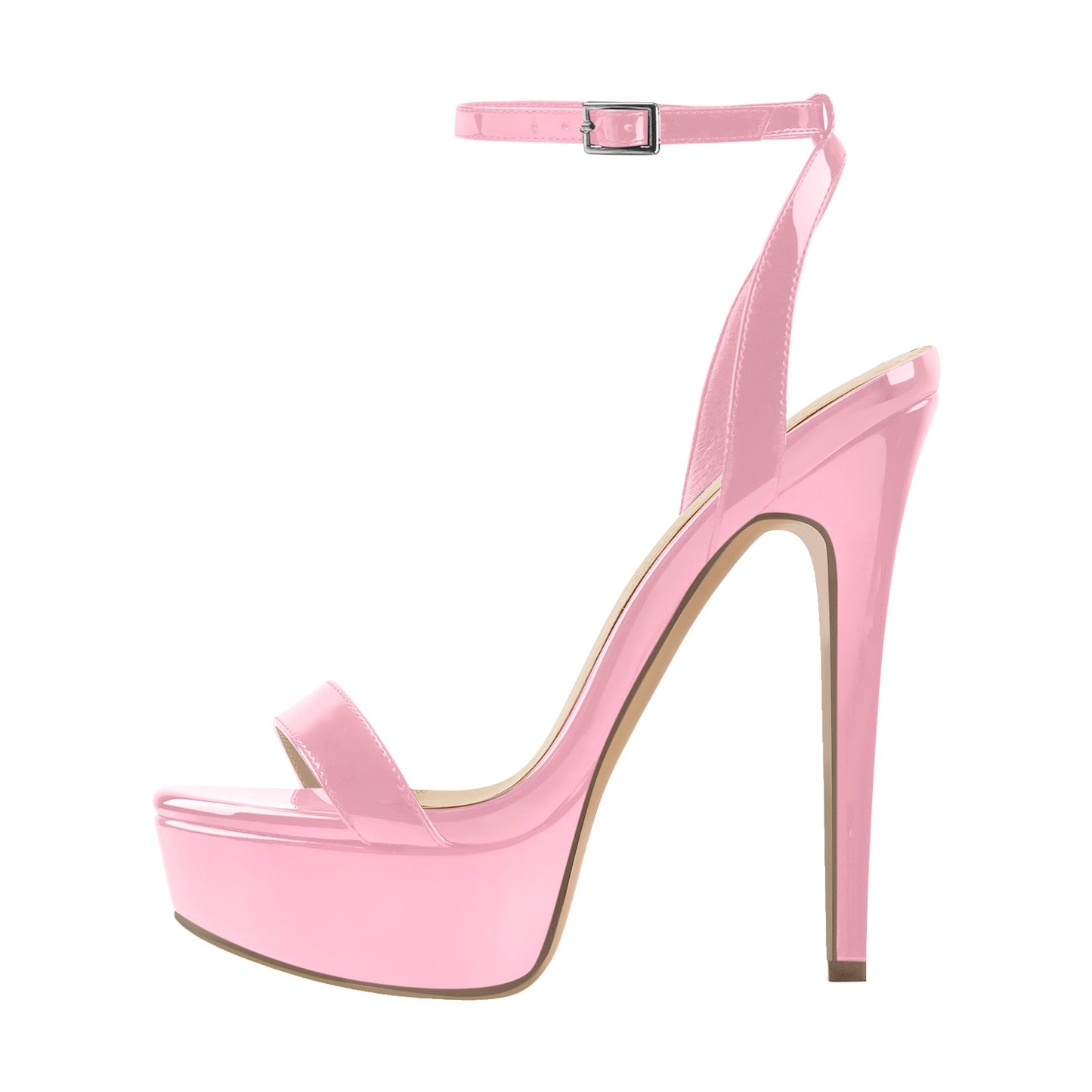 Round Toe Ankle Strap Platform Stiletto Sandals