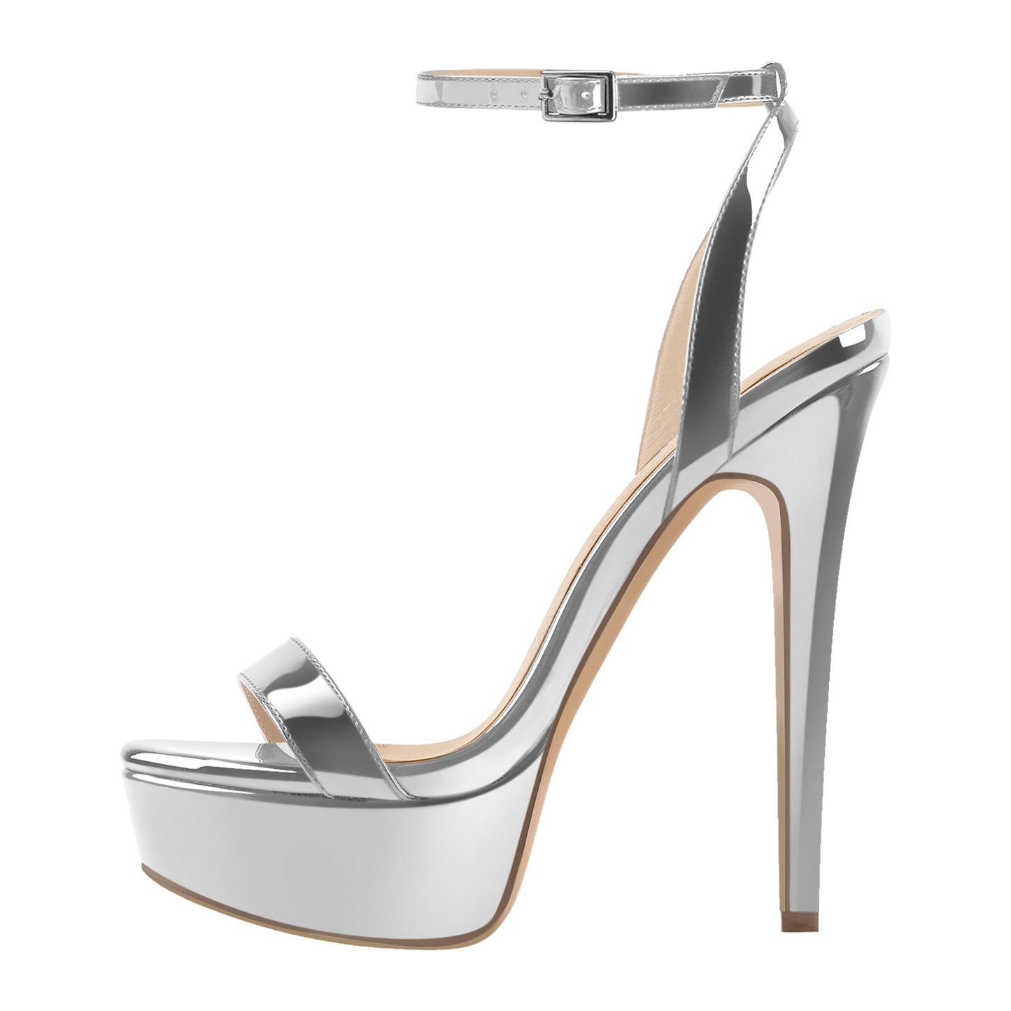 Round Toe Ankle Strap Platform Stiletto Sandals