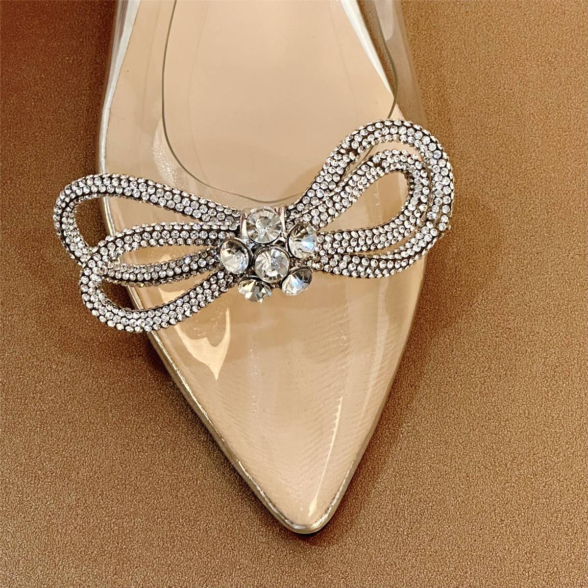 Rhinestones Bow Pointed Toe Clear Flat