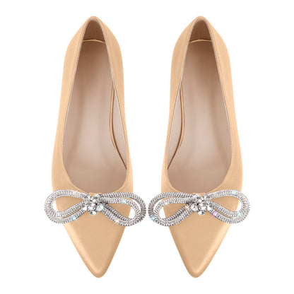 Rhinestones Bow Pointed Toe Flats