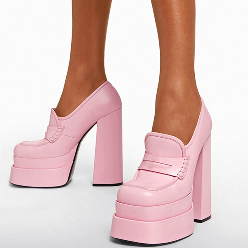 Double Platforms Chunky High Heel Loafers Pumps