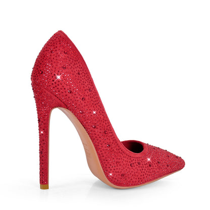 Pointed Toe Rhinestone Suede Stiletto Pumps