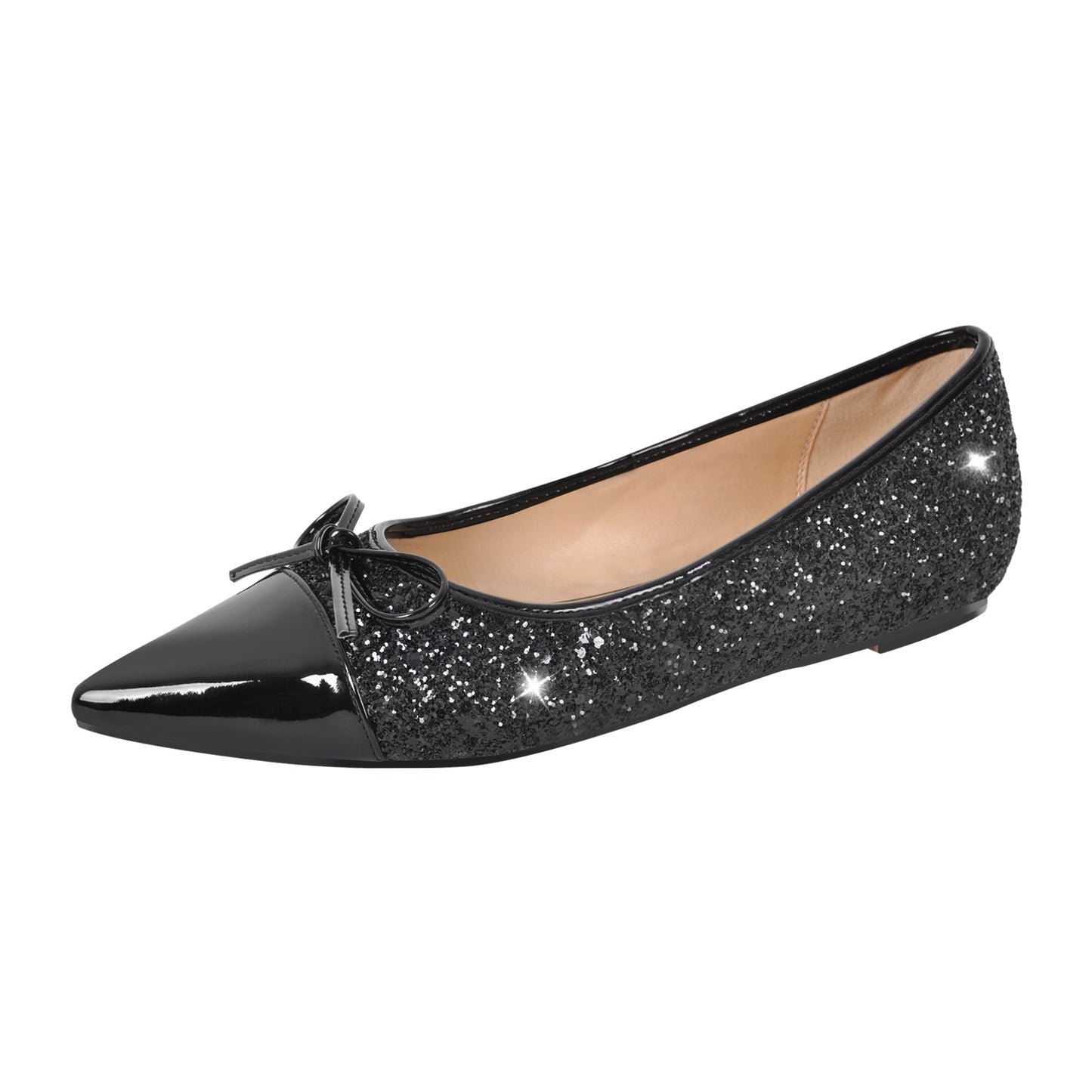 Rhinestone Pointed Toe Bow Flats