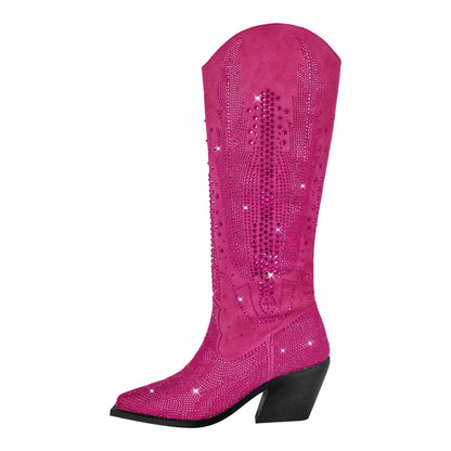 Rhinestone Zipper Black Western Boots