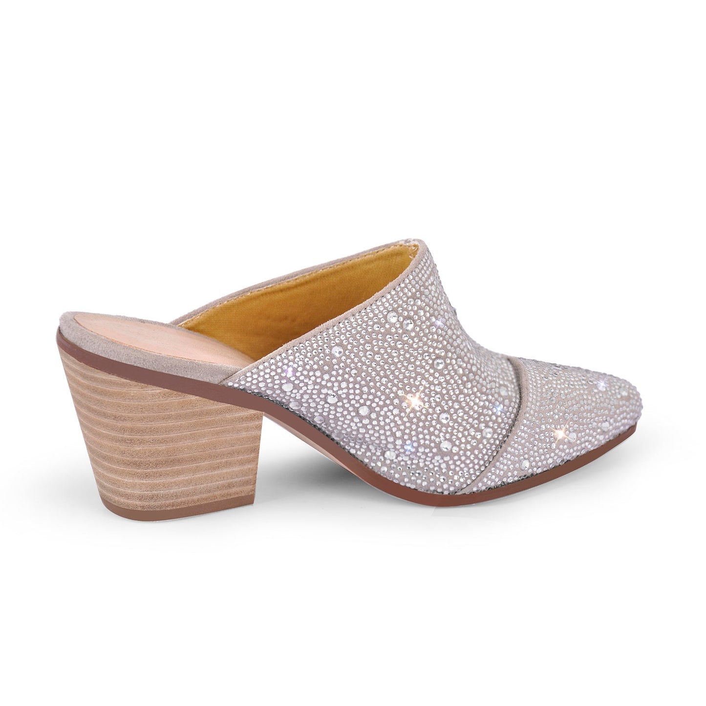 Rhinestone Pointed Toe Chunky Heel Mules