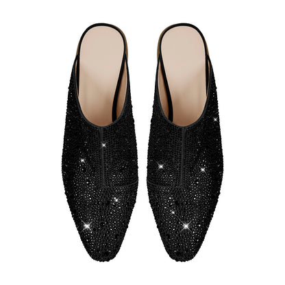 Rhinestone Pointed Toe Chunky Heel Mules