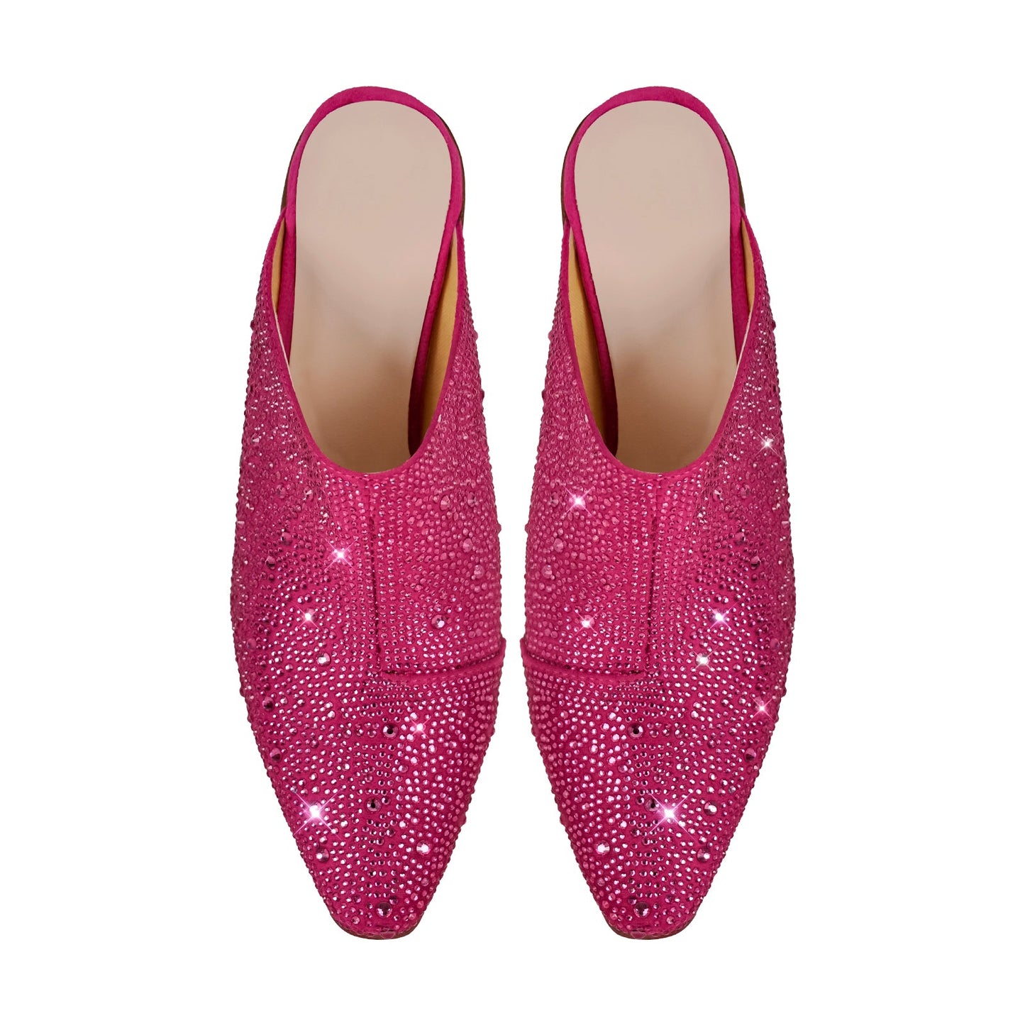 Rhinestone Pointed Toe Chunky Heel Mules