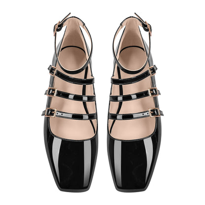 Square Toe Buckle Strap Mary Jane Flats