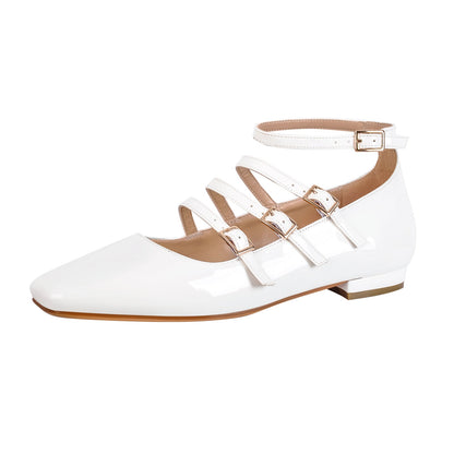 Square Toe Buckle Strap Mary Jane Flats