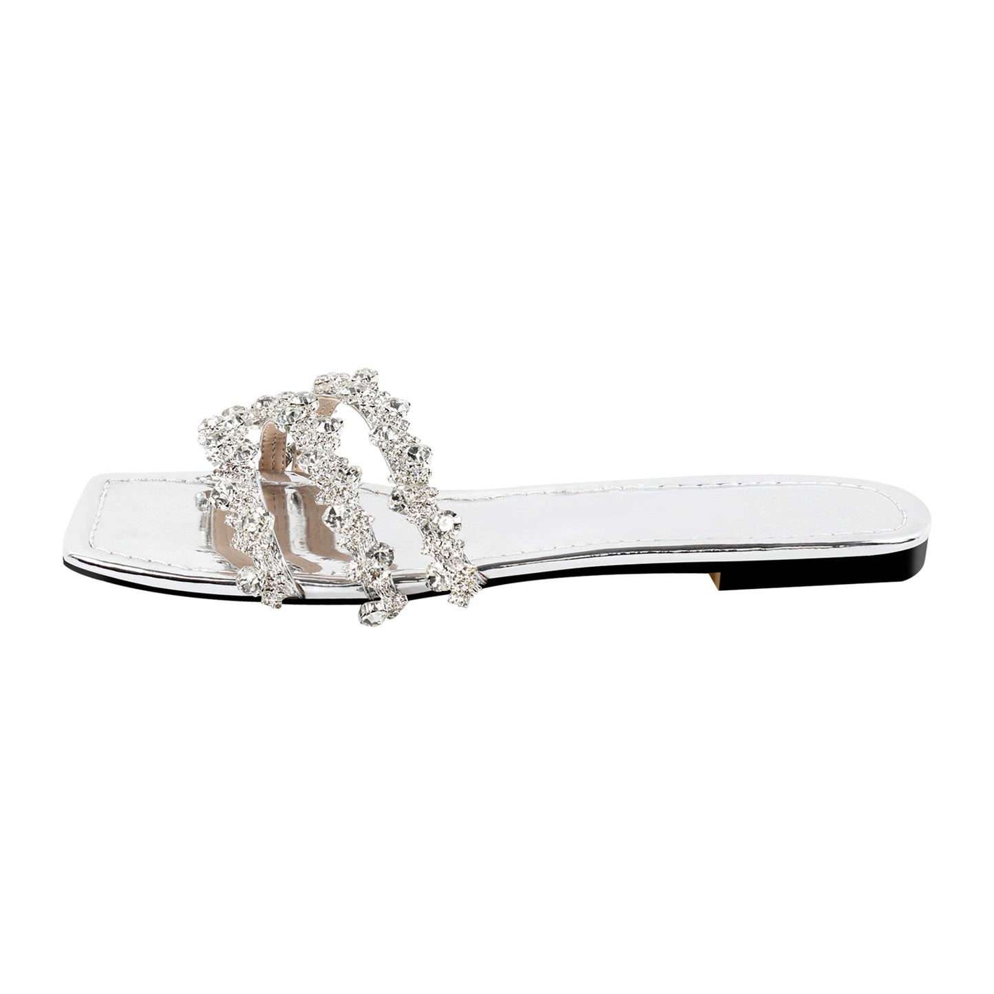 Rhinestone Straps Square Toe Flats