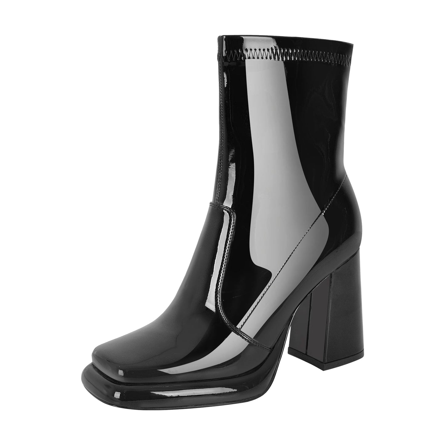 Square Toe Zipper Chunky Heel Platform Ankle Boots