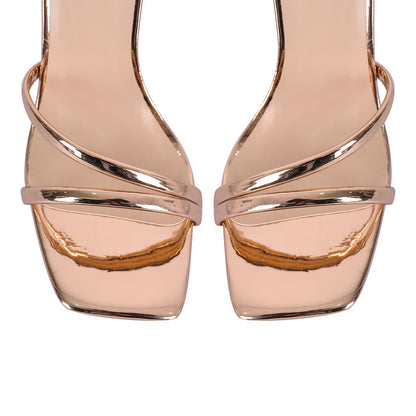 Square Toe Ankle Strap Clear Heel Sandals