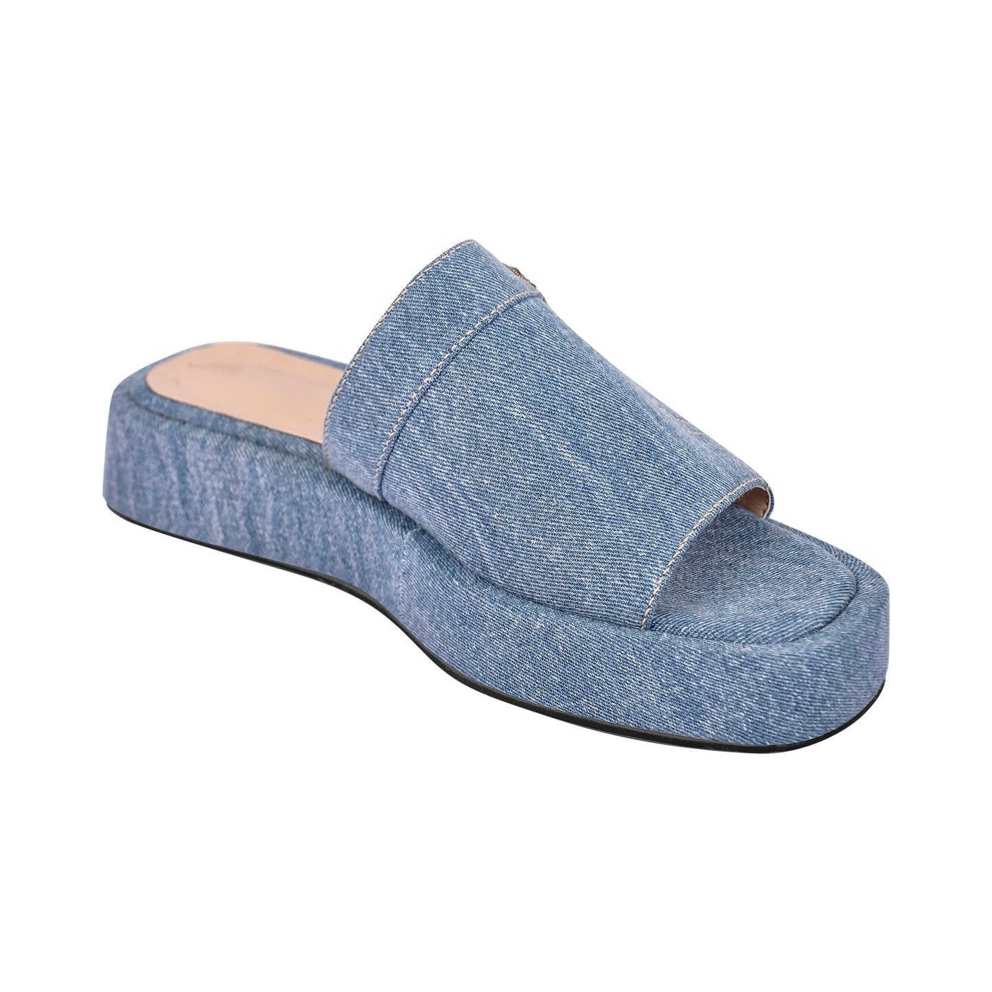 Chic Denim Diva Flats: Blue Platform Slippers for Sissy Boys